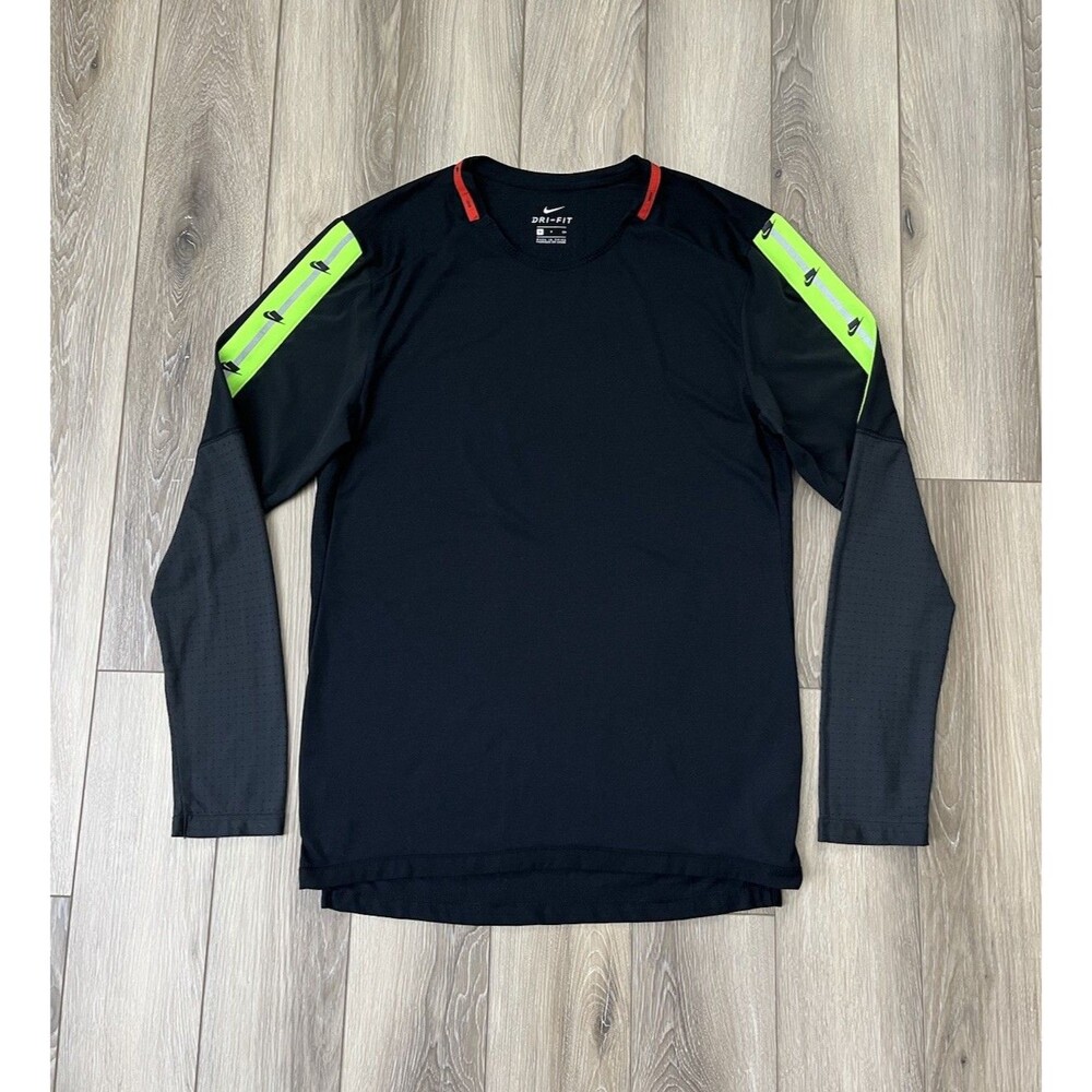 Nike Dri-Fit Vented Lightweight Running Shirt Men's Sz S Black/Green BV5590-010